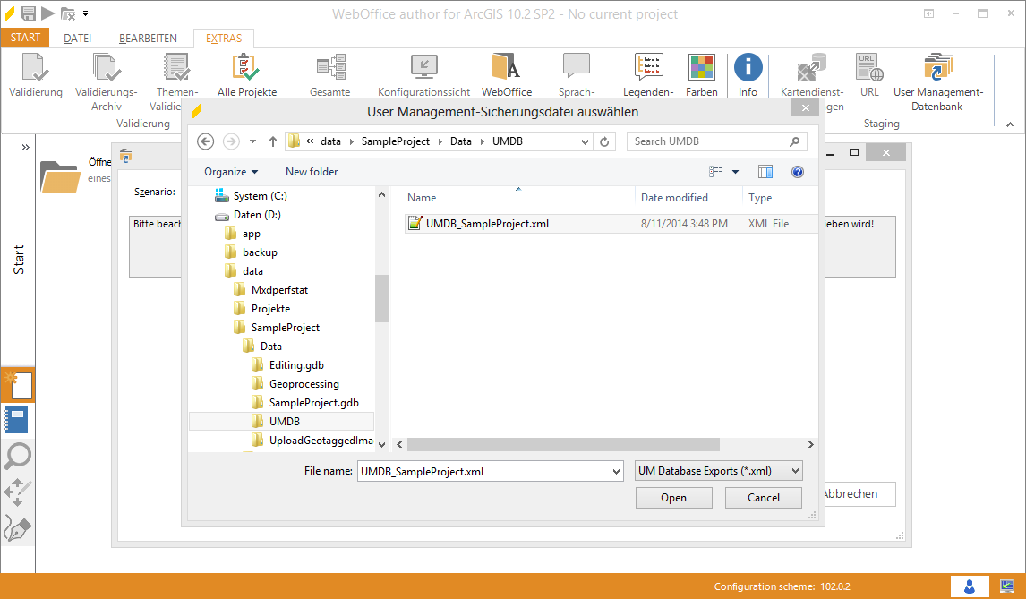 Wählen Sie die Beispiel UMDB XML Datei