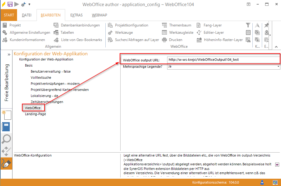 Anpassung des WebOffice 10.4 SP2 Ausgabeverzeichnisses der Applikationskonfiguration