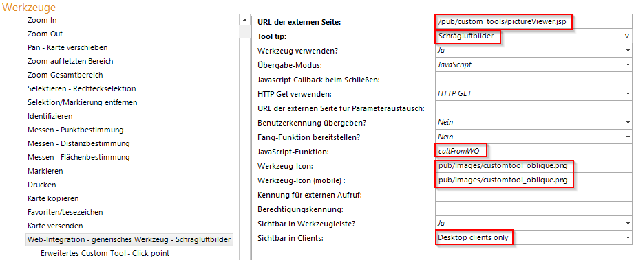 Konfiguration eines generischen Werkzeuges zur Darstellung von Schrägluftbildern