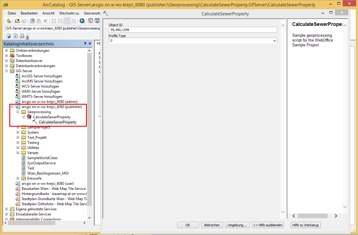 Ausführung des Geoprocessing Tasks in ArcGIS for Desktop