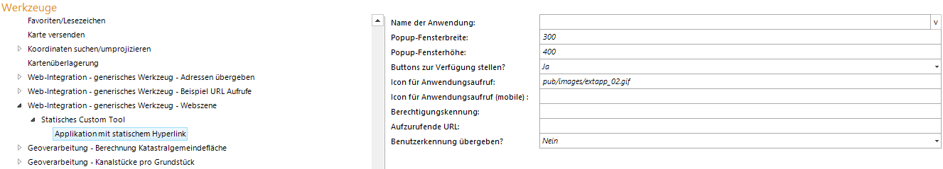 Konfiguration eines Statischen Custom Tool für Webszene