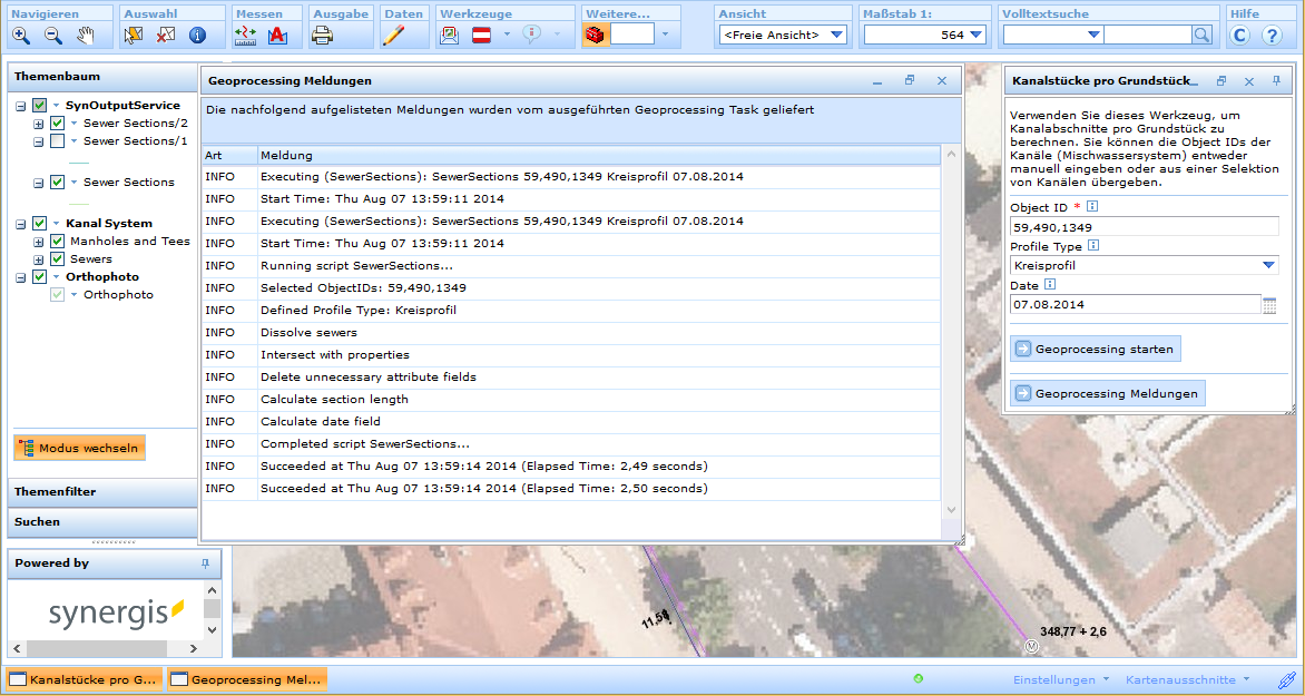 Geoverarbeitungsmeldungen im WebOffice html Client