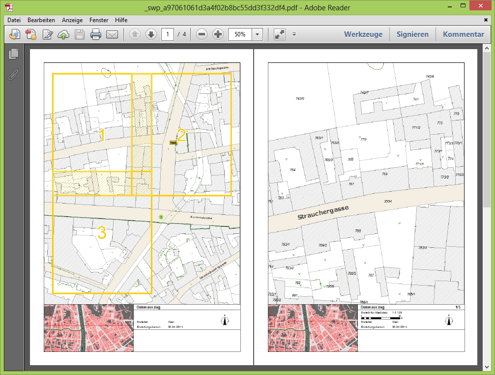 Ausdruck mit Übersichtsseite und drei Seiten Ausdruck mit Übersichtsseite und drei Seiten