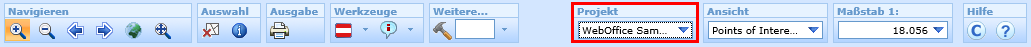 Projektliste in der Werkzeugleiste