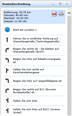 Ergebnis der Routenberechnung - Routenbeschreibung