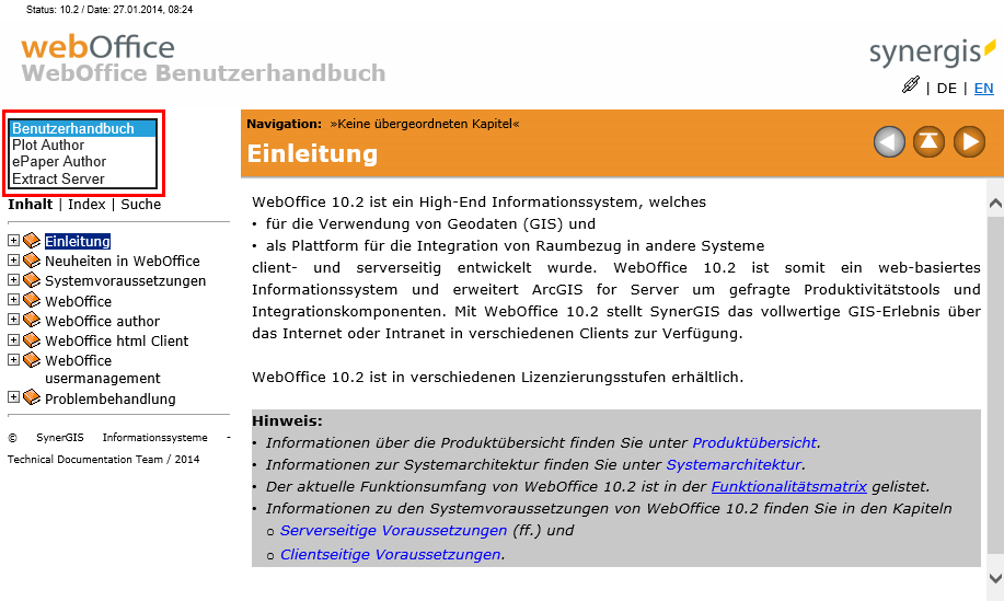 Auswahlliste zusätzlicher Benutherhandbücher