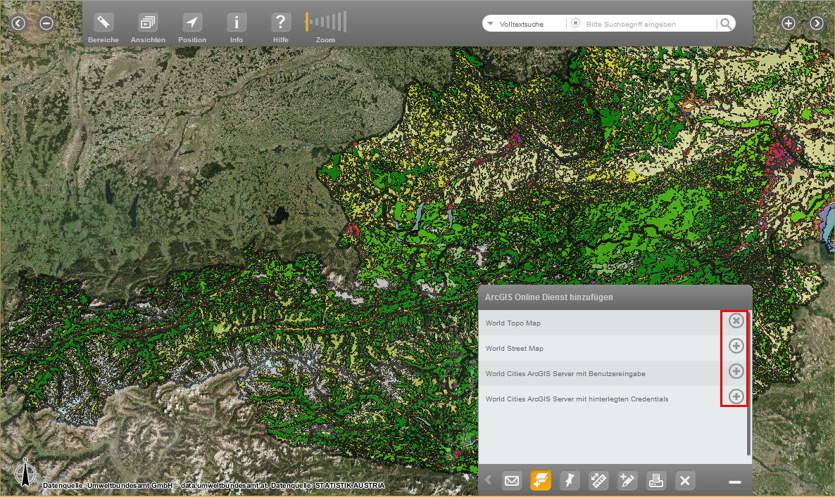 WebOffice mobile client - Hinzufügen bzw. Entfernung von ArcGIS Online Diensten