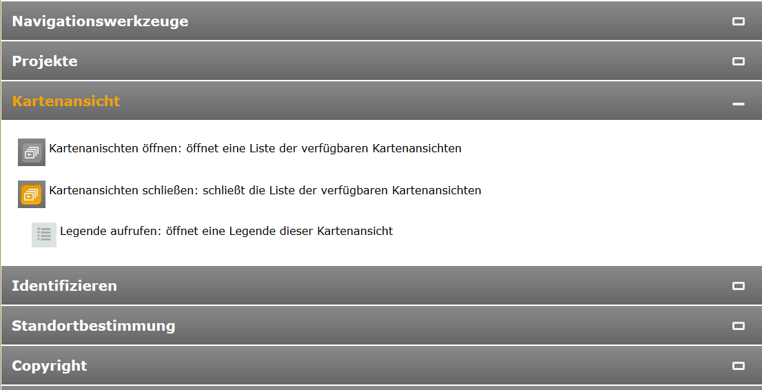 Online-Hilfe WebOffice mobile Clients; das Kapitel Kartenansicht ist erweitert