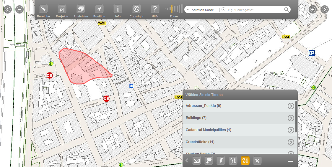 Auswahl über Fläche im mobile Client