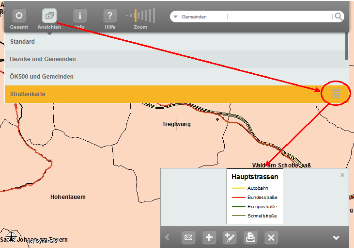 Legende über der unteren Werkzeugleiste - großes Display