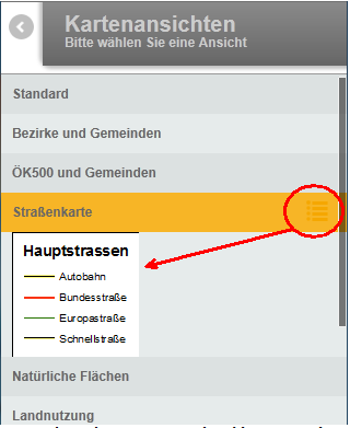 Legende in der Kartenansicht - kleines Display
