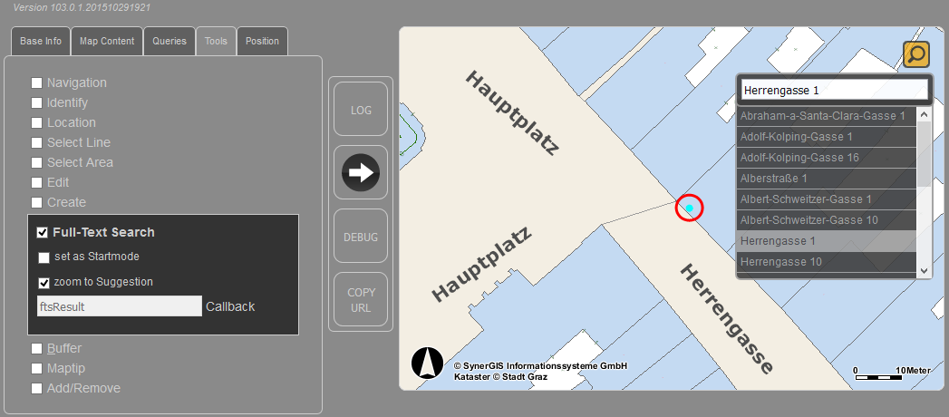 WebOffice map widget Testcontainer - Full-Text Search