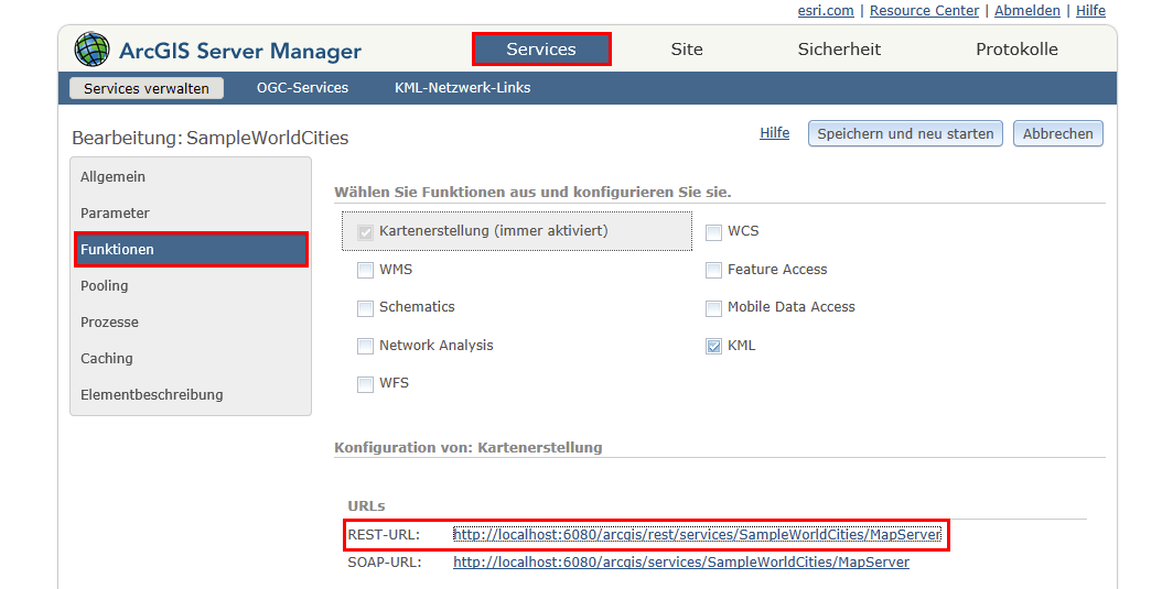 Überprüfen des mitgelieferten SampleWorldCities Service