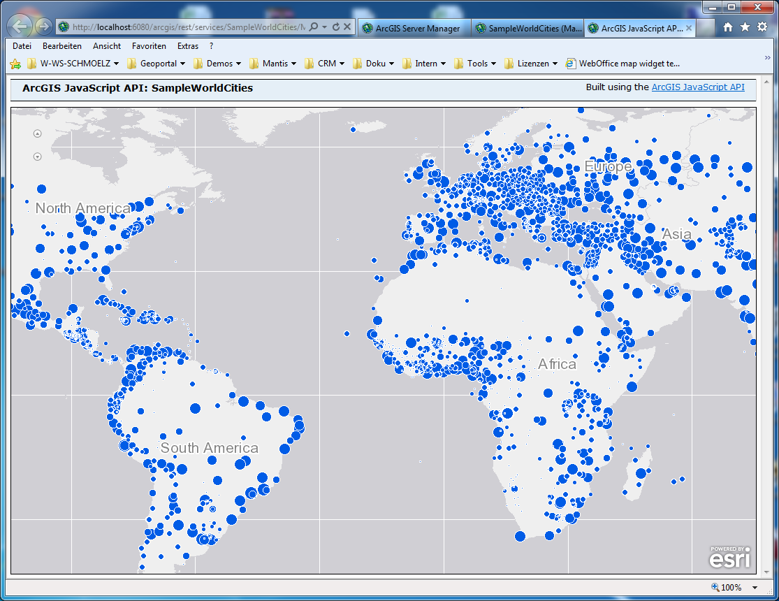 SampleWorldCities mit ArcGIS JavaScript API