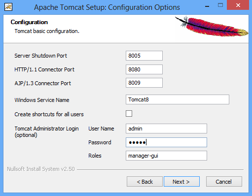 Apache Tomcat Setup - Festlegen des Tomcat Administrator Konto