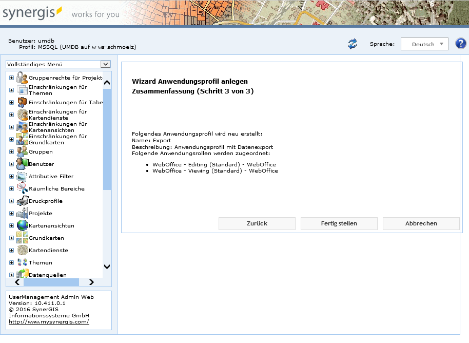 Anwendungsprofil anlegen - Schritt 3