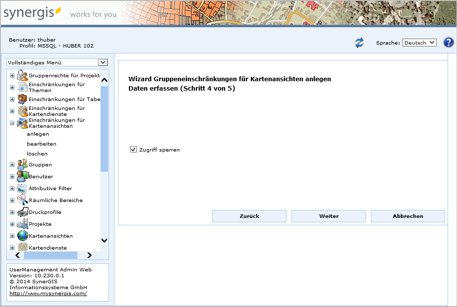 Gruppeneinschränkungen für Kartenansichten anlegen - Schritt 4 Daten erfassen