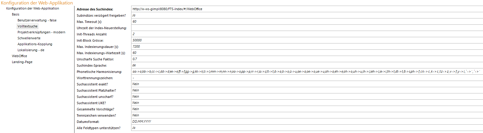 Volltextsuche - Anwendungskonfiguration
