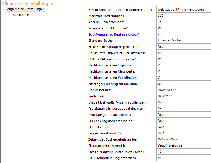 Allgemeine Einstellungen - Konfigurationsparameter