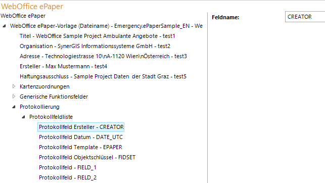 Konfiguration Epaper Protokollfeld
