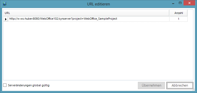 URL editieren Dialogfenster