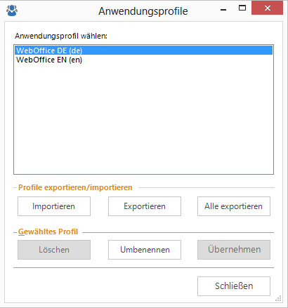 Dialog "Anwendungsprofile" 