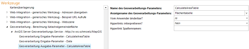 Konfiguration Geoprocessing Eingabe-Parameter