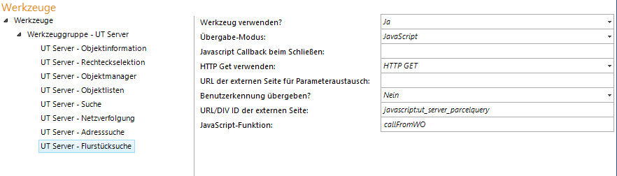 Konfiguration - UT Server - Flurstücksuche