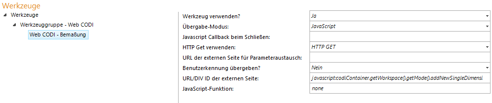 Konfiguration - Web CODI Bemaßung
