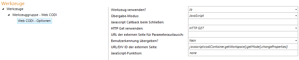 Konfiguration - Web CODI Optionen