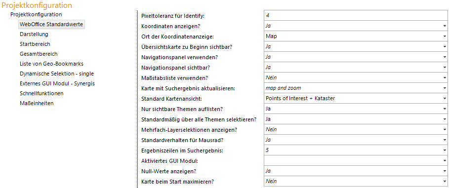 WebOffice Standardwerte