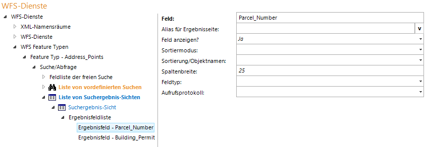 Feldnamen der Ergebnisfelder Feldnamen der Ergebnisfelder