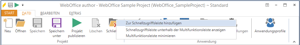 Menüpunkt in Schnellzugriffsleiste hinzufügen