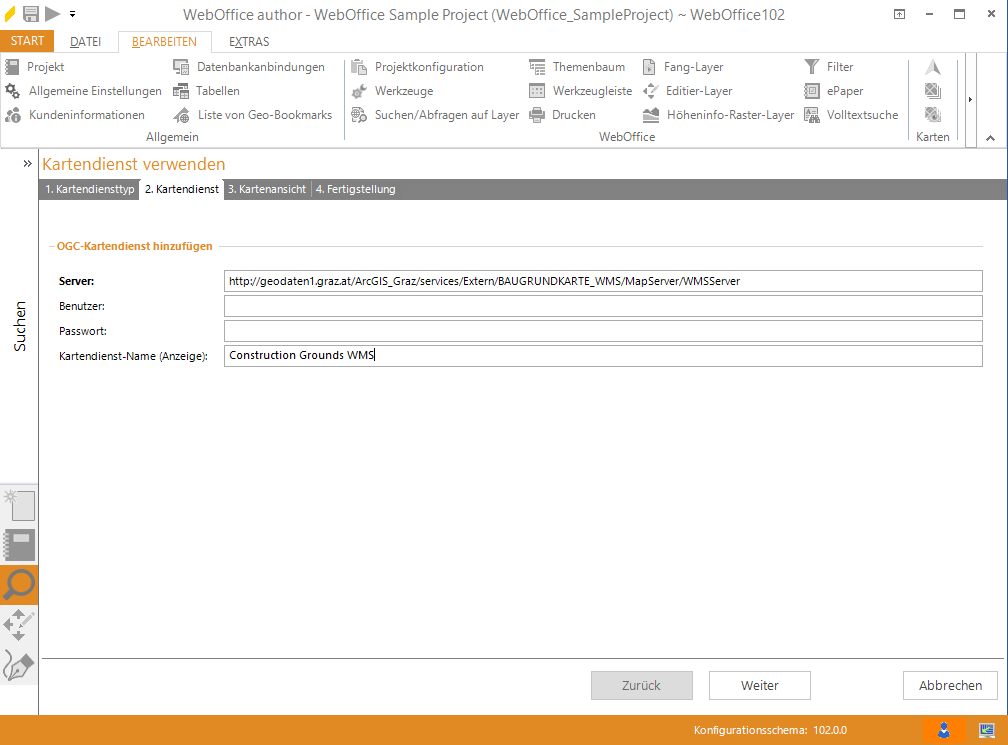 Assistent "Kartendienst hinzufügen" - Auswahl eines OGC/OGC (WMTS) Kartendienstes
