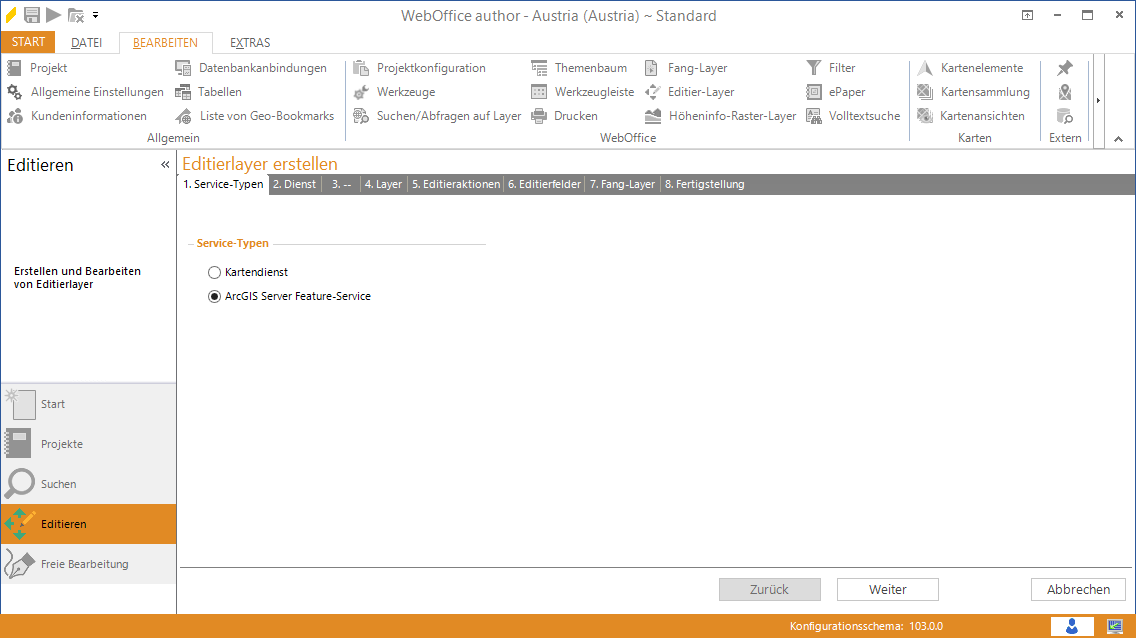 Assistent "Editierlayer erstellen" - Anlegen eines ArcGIS Server Feature-Service