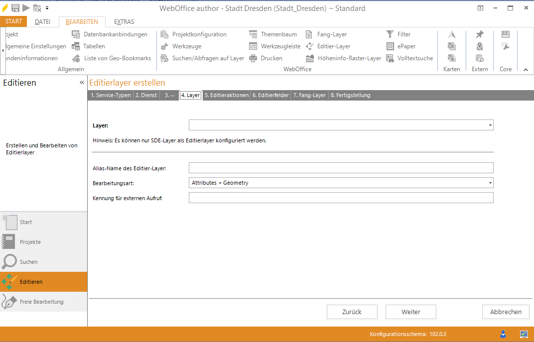Assistent "Editierlayer erstellen" - Layer auswählen