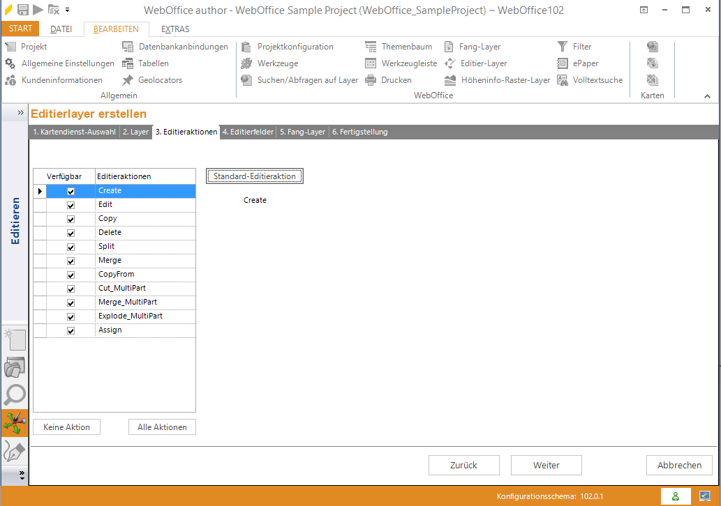 Assistent "Editierlayer erstellen" - Editieraktion auswählen