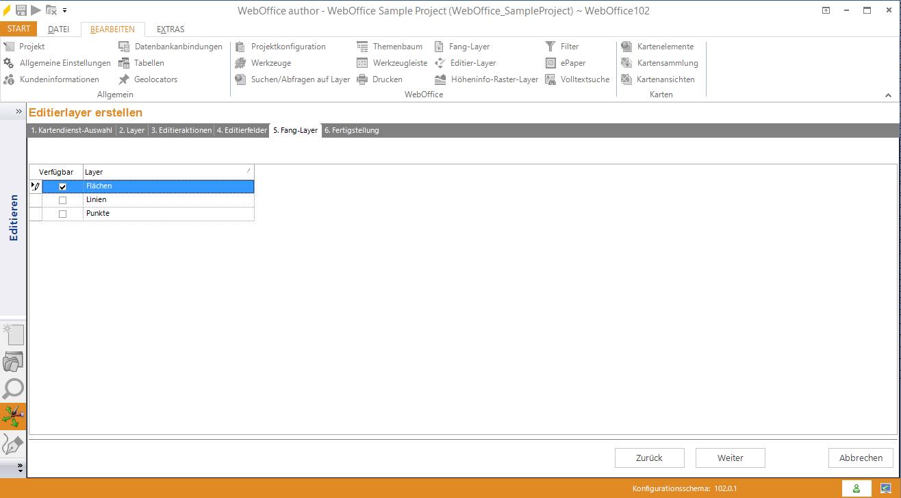 Assistent "Editierlayer erstellen" - Fanglayer auswählen