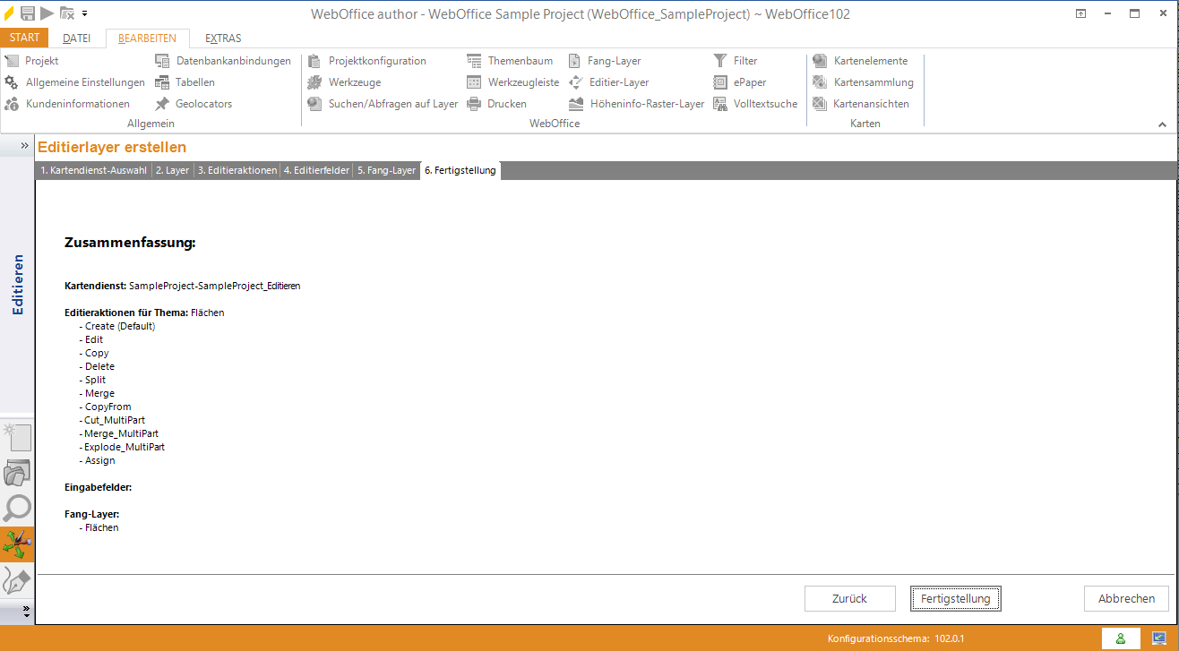 Assistent "Editierlayer erstellen" - Zusammenfassung