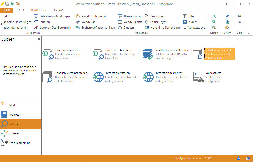 Start des Assistenten "Tabellen-Suche erstellen" Start des Assistenten "Tabellen-Suche erstellen"