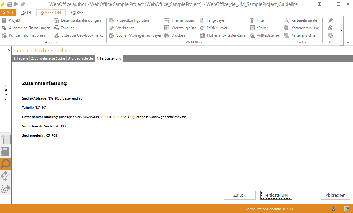 Assistent "Tabellen-Suche erstellen" - Zusammenfassung Assistent "Tabellen-Suche erstellen" - Zusammenfassung