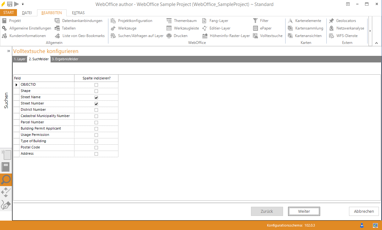Assistent Volltextsuche - Suchfelder