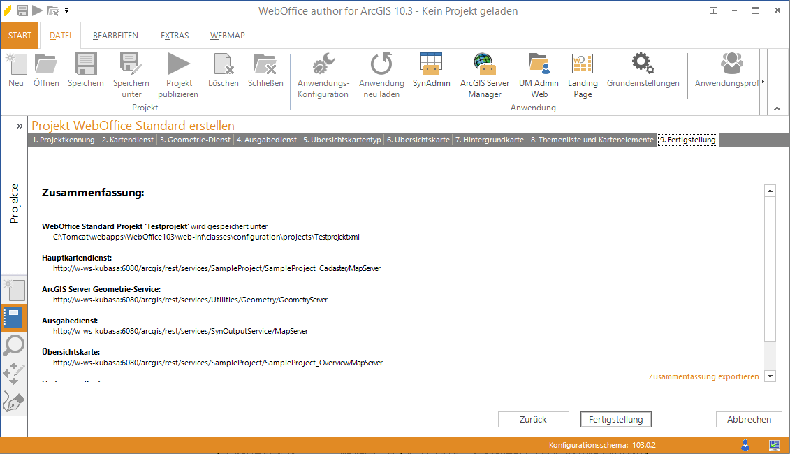 Wizard "Projekt erstellen" - Zusammenfassung