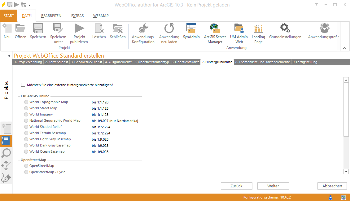 Wizard "Projekt erstellen" - Hintergrundkarte