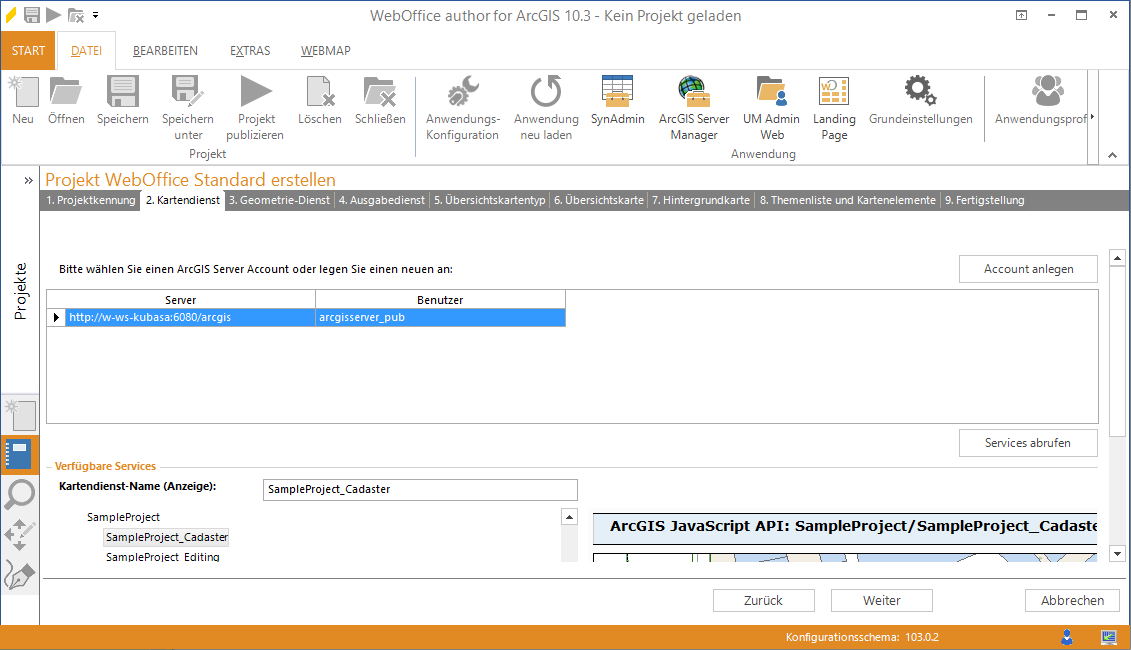 Wizard "Projekt erstellen" - Kartendienst verwenden  