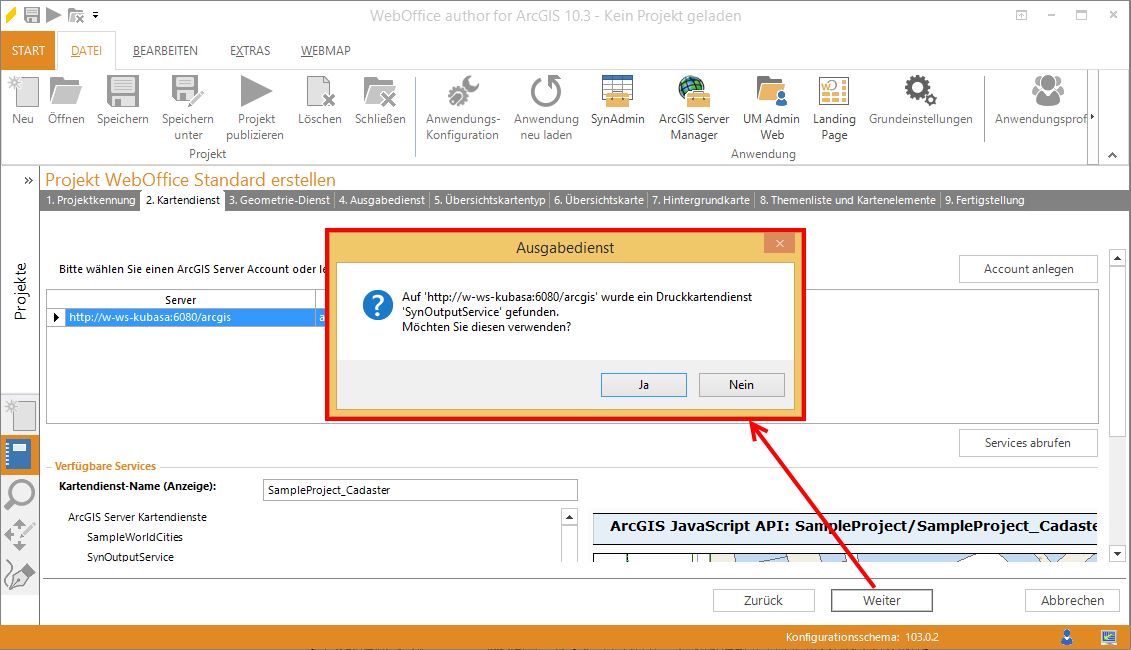 Assistent "Projekt erstellen" - Ausgabedienst