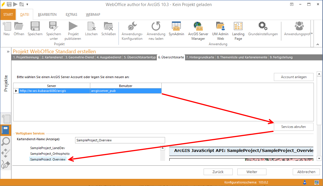 Wizard "Projekt erstellen" - Übersichtskarte 