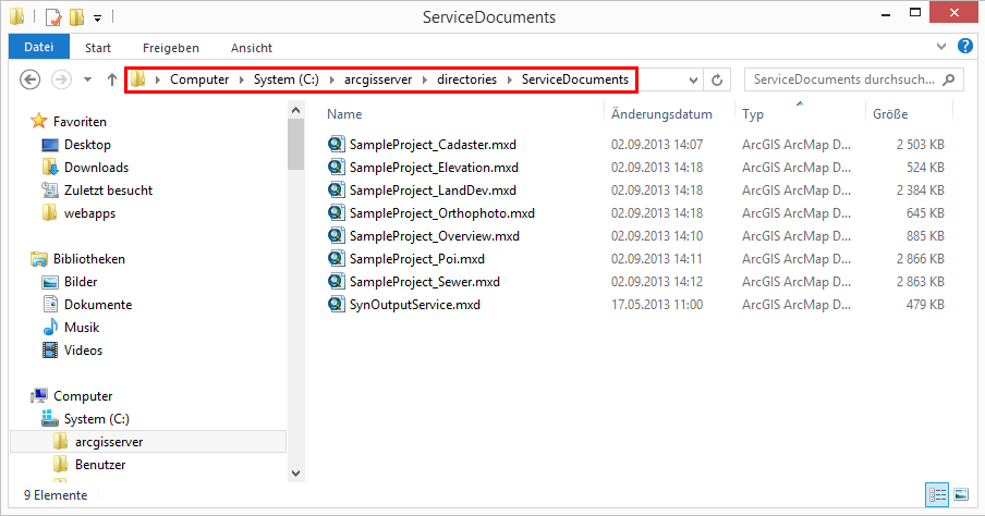 Der Order 'ServicesDocuments' innerhalb des arcgisserver Verzeichnisses Der Order 'ServicesDocuments' innerhalb des arcgisserver Verzeichnisses