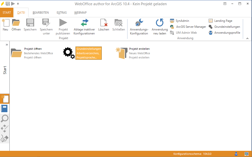 Grundeinstellungen öffnen in WebOffice author