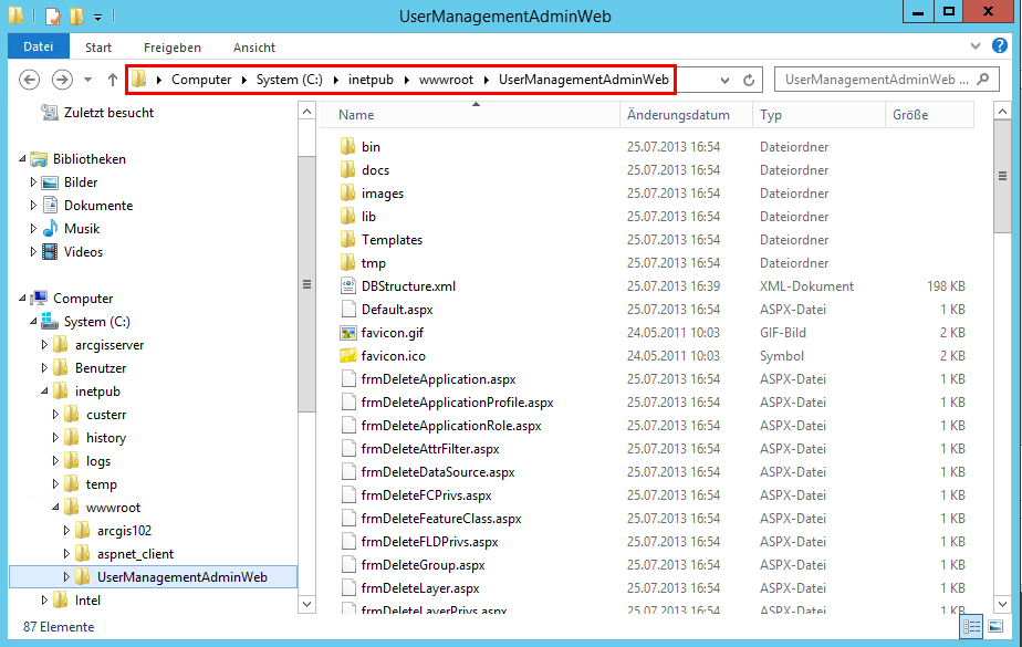 Verzeichnisstruktur der WebOffice usermanagement Webapplikation